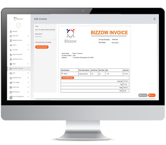Bizzow Invoicing, Quoting Tools