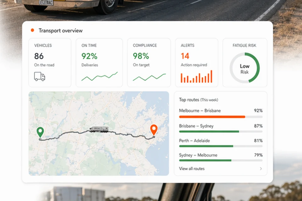 Transport route and fleet dashboard.