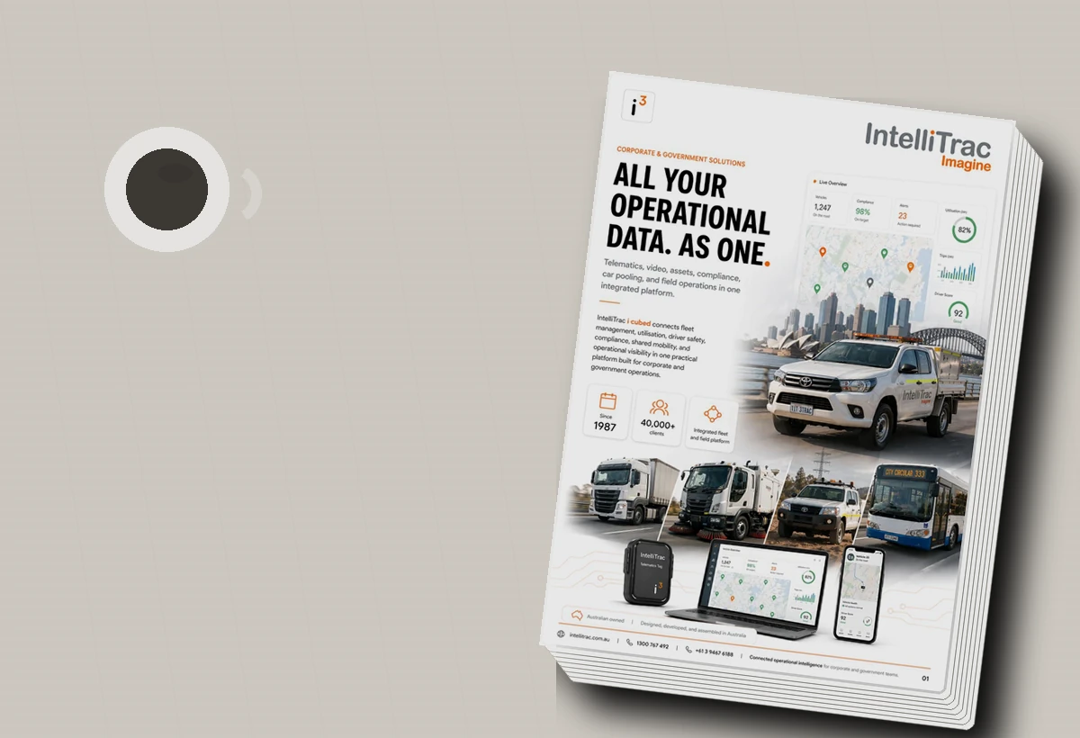 IntelliTrac i cubed brochure displayed as a coffee table booklet.